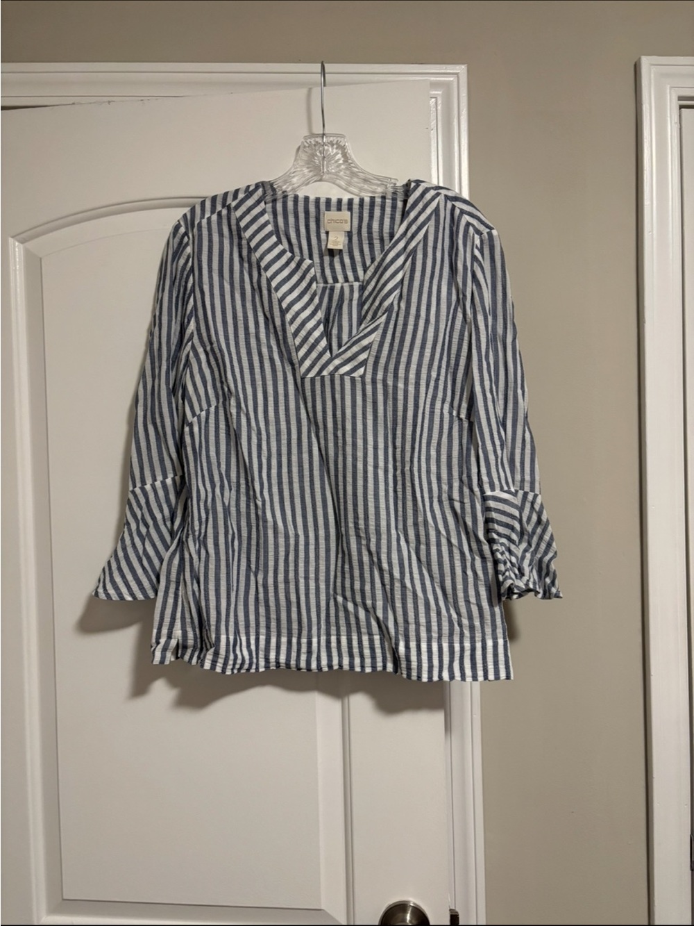 Chico’s, Women’s Long Sleeve Striped Top, Size Large